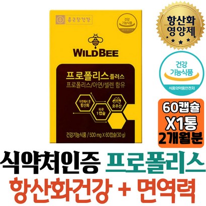 주산 프로폴리스 아연 셀렌 활성산소 제거 면역기능 종근당 60캡슐 플라보노이드 건조효모