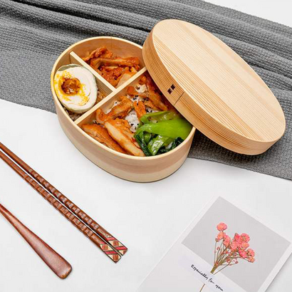 일본식 감성 우드 타원형 피크닉 도시락