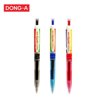 동아 미피 노크식 중성펜 0 1타 12자루 U스프링 기술 부드러운 필기감 필기펜