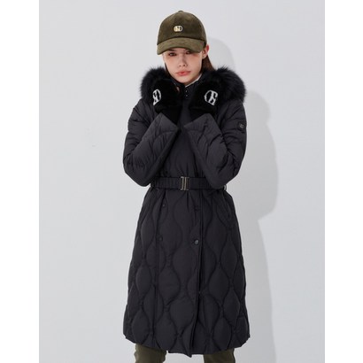 22FW 블랙 WEEKEND 긴기장 퍼 다운 코트 HWJU2D952BK