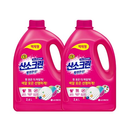 <테크 산소크린 플러스 표백제 2*2입> 산소방울이 섬유속 찌든때를 제거해 삶은듯한 표백효과가능 컬러 프로텍트기술로 이염 방지효과를 높여 선명한 색감유지