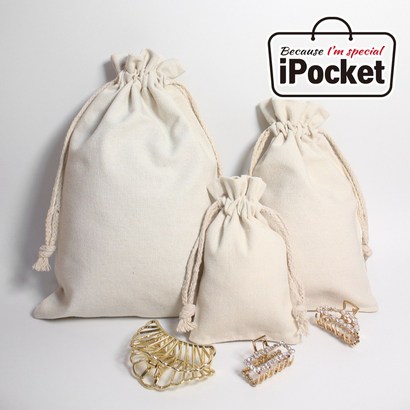 IOCKET 아이포켓 아이보리 캔버스 복주머니 조리개 파우치