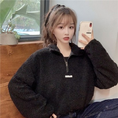 반집업 카라 루즈핏 베이지 양털 도톰 뽀글이 니트 리뷰후기