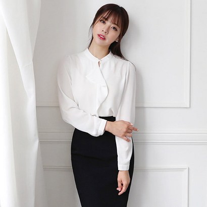 더웨이나인 진주프릴 기본 쉬폰 면접블라우스