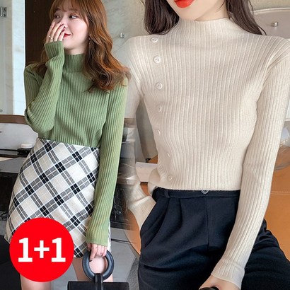 주디앤 여성 겨울 버튼 라인 옆트임 골지 목폴라 리빙공감