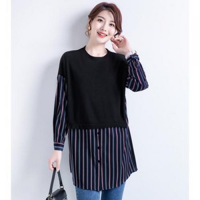 곰자옷 빅사이즈 세로스트라이프 롱 셔츠 블라우스 리뷰후기