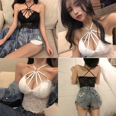 엔젤 이쿠 홀터 레이스 크롭 탑
