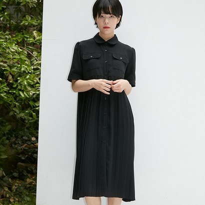 PLEATS SKIRT POCKET SHIRT ONE-PIECE HALF SLEEVE BASIC BLACK 리뷰후기