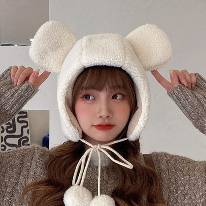 모던랩 곰돌이 모자 귀도리 뽀글이 방한모자