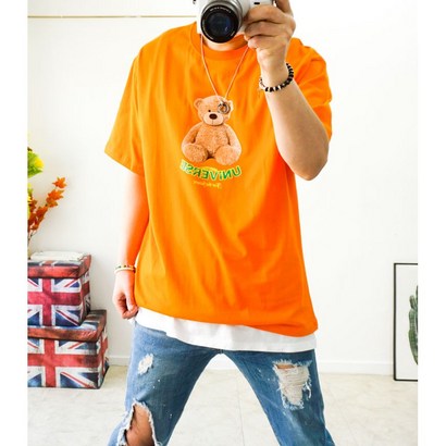 4XL 남여공용 귀여운 곰돌이 커플티 오버핏반팔 스트릿티셔츠 리뷰후기