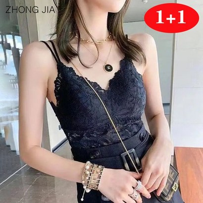 ZHON JIA 레이스 나시 레이어드 프릴 쉬폰 나시이너 탑 끈나시 여성 여름 크롭티 나시티 롱나시티 끈나시탑 레이어드롱나시