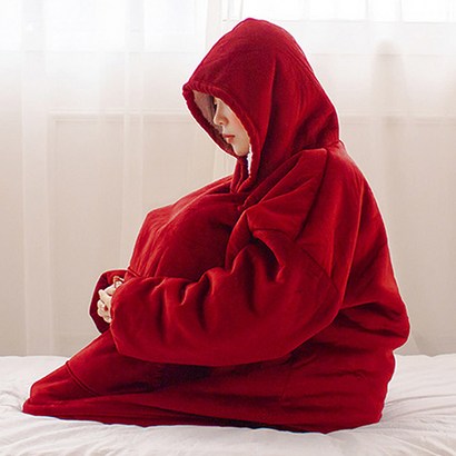 힐링타임 집순이 남녀공용 입는 후드 담요 커플 잠옷 벨벳 밍크 극세사 무릎 겨울 보온 망토 사무실 휴대용