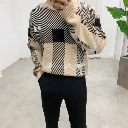 스트릿제이 입체 배색 체크 니트 리뷰후기
