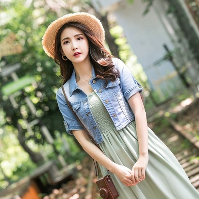 푸아이 여성 반소매 슬림핏 데님재킷 짧은 청자켓 가디건RW946