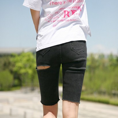 동대문스타일 칼구제 커팅 블랙반바지 스판 5부 리뷰후기