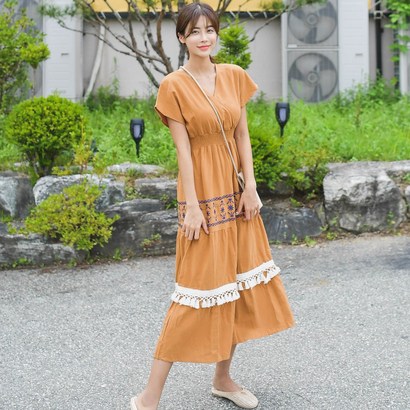 헤링본 롱 여름 비치원피스 에스닉 데일리 휴양지룩 바캉스 비치웨어 HC452