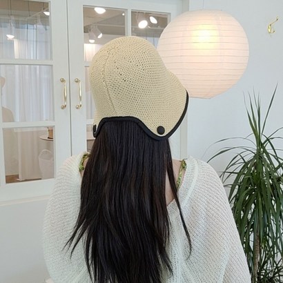 느와드코코 밀짚 보넷 단추 포인트 지사 버킷햇 여름 해변 모자