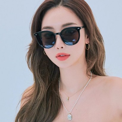 멜라크메 남여공용 편광 오버사이즈 라운드 캣츠 블랙 선글라스