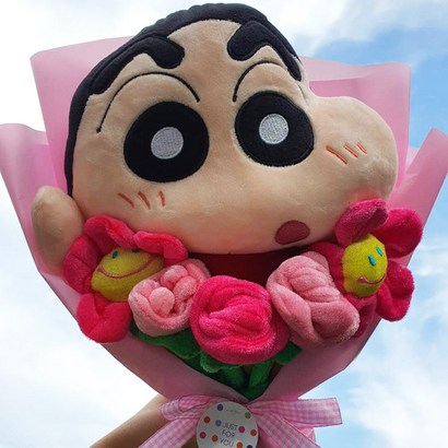 짱구인형 꽃다발 스마일봉제장미 꽃다발 20대