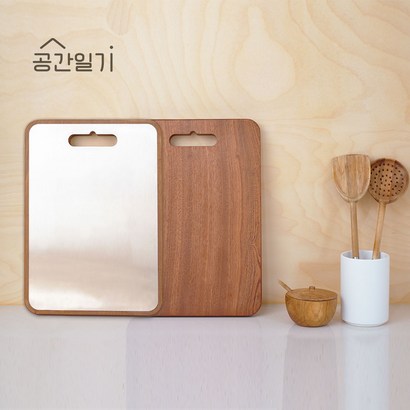 공간일기 반전 양면 도마 304 스테인레스 향균 원목 나무 칼집이나지않는 커팅보드 주방 대형