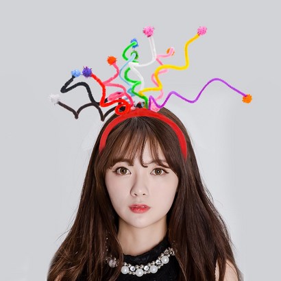 레인보우 스프링 머리띠 해피벌스데이 생일머리띠 HBD 꼬불
