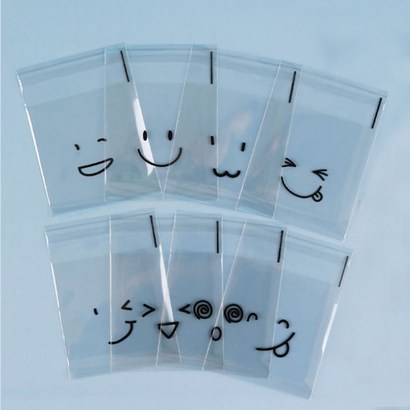 깔끔하고 귀여운 스마일 접착식 O 선물 포장 비닐 봉투 포장지 500장
