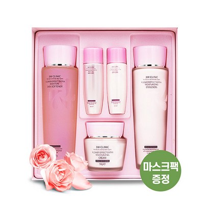 3W CINIC 플라워 이펙트 엑스트라 모이스처라이징 3종세트 여자 기초화장품 여성 스킨케어 보습 영양 수분 피부진정 건성스킨 건성로션 수분크림 영양크림 기초세트 화장품선물세트