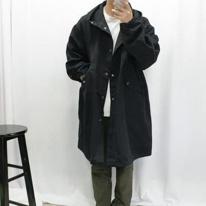 WOWayo 남자 박스 오버핏 롱 후드 야상 점퍼 3coor