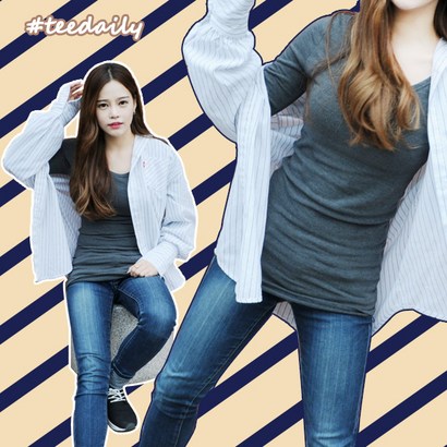 티데일리 여성용 TR 라운드 무지 긴팔 티셔츠