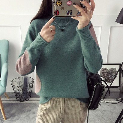 오르비스 반 넥 스웨터의 한국어 버전을 바닥으로 긴 팔 셔츠를 회피 여성의 짧은 단락 두꺼운 가을과 겨울 마법 색상 느슨한 리뷰후기