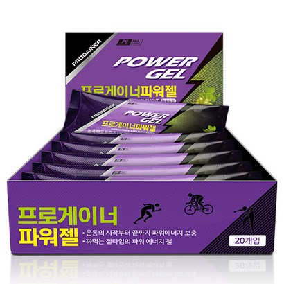 프로게이너 파워젤 청포도맛 1박스 20개 자전거 마라톤 등산 라이딩 철인3종 에너지젤/스포츠젤