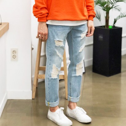 장롱 남자 찢어진 디스트로이드 청바지 2컬러 리뷰후기