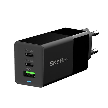 스카이 필 GaN65S USB-PD 고속 3포트 멀티충전기 어댑터 SKY-G65SPD3 65W, 블랙, 1개