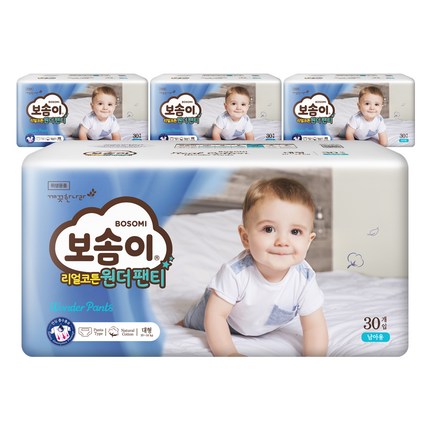 보솜이 리얼코튼 원더 팬티형 기저귀 남아용 대형(10~14kg), 120매