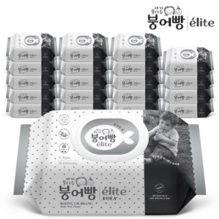 아기물티슈 붕어빵 올인원 엘리트 A+ 고평량 75gsm 엠보 캡형 72매, 20팩