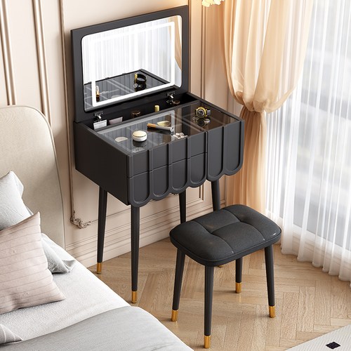 북유럽 미니 수납 화장대 led 조명 엔틱 화이트 블랙 모던 화장대, 60cm, 3단