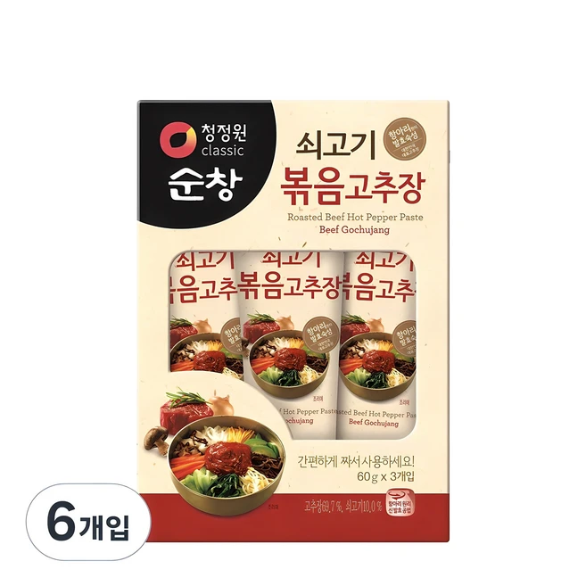 청정원순창 쇠고기 볶음고추장, 60g, 6개