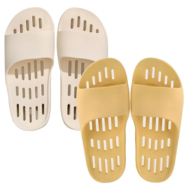샤바스 국내산 부드러운 플랫 물빠짐 욕실화, 화이트 + 버터, 270mm, 2개