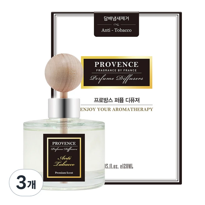 더허브샵 프로방스 퍼퓸 차량용 디퓨저, 안티타바코(담배냄새제거), 120ml, 3개