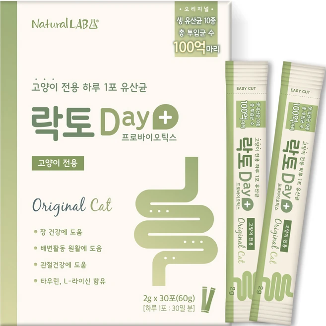 내츄럴랩 고양이 락토데이 오리지널 영양제, 관절+장건강, 60g, 1개