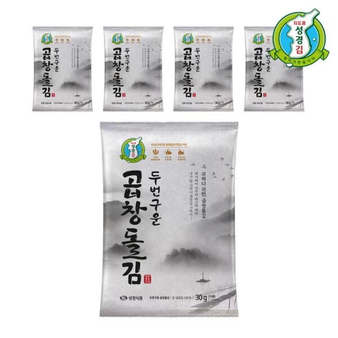 [성경김] 성경식품 두번구운 곱창돌김(30g) 5봉, 30g, 5개