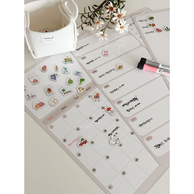 뚜뚜아트 냉장고 달력 자석 이유식 스케쥴 캘린더 화이트보드, 01. 월간 자석 보드, 1개