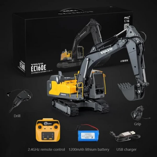 Double-E 120 E590 합금 RC 트럭 2.4G 리모컨 덤프 트랙터 자동차 엔지니어링 차량 해변 장난감 선물, [02] E598 RC Excavator, 1개