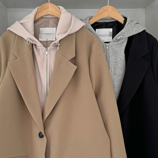 스트라이프 후드 자켓 빅사이즈 여성의류 409Q585S