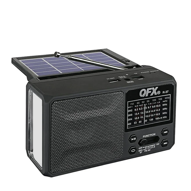 QFX R-37 6밴드 (AM FM SW1 - SW4) 블루투스 LED 손전등 태양열 라디오 (2021 모델), QFX R-37 6밴드 (AM, FM, SW1 - SW