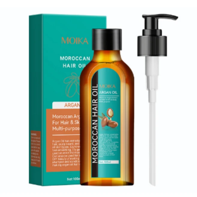 [BumiShop] Qanzire 아르간 헤어 에센스 오일 모로코 열매 헤어 에센스 오일 펌프 포함, 1개, 100ml