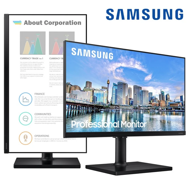 삼성모니터 F27T450 68.6Cm(27) 평면/16:9/FHD/IPS/75Hz/5ms/피벗 엘리베이션 스위블 틸트, 27인치 F27T450, 68.6cm