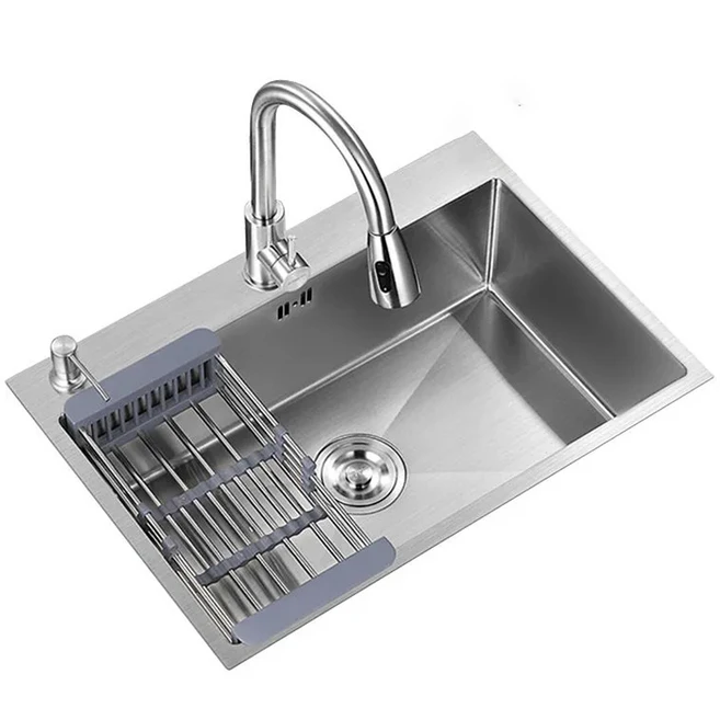 Farry 프리미엄 사각싱크볼 씽크볼 스테인레스 스틸 주방싱크대 북유럽 스타일 언더싱크볼 + 배수구 + 와이어바스켓 + 세정제용기, 1세트