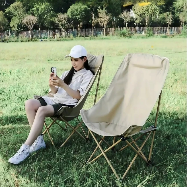 마인캠프 아웃도어 릴렉스 접이식 캠핑 의자, 2개, 베이지