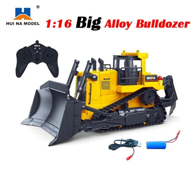 어린이 HUINA 1569 554 RC 불도저 배거 크롤러 굴삭기 2.4G 원격 제어 자동차 트럭 성인용 트랙터 트레일, 01 big Alloy Bulldozer, 1개